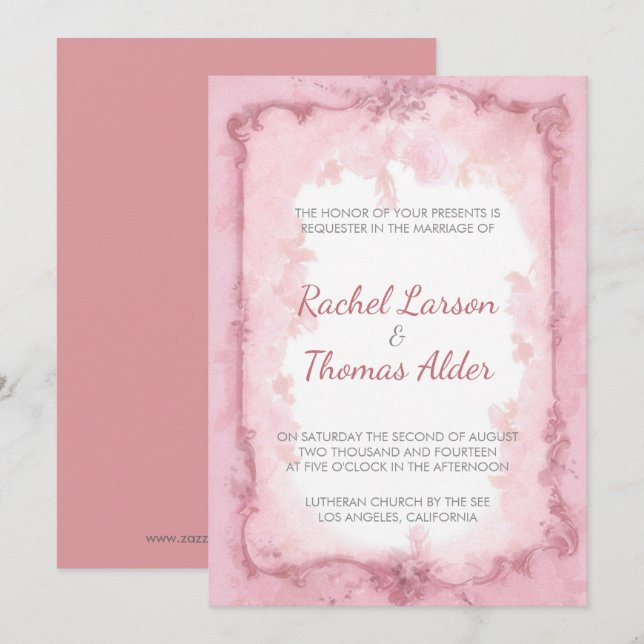 Invitación Marco Marrón Y Boda De Rosas Rosa Ligero (Anverso / Reverso)