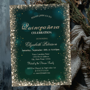 Invitación Marco Moderno de Lentejuelas Doradas Falsas Quince