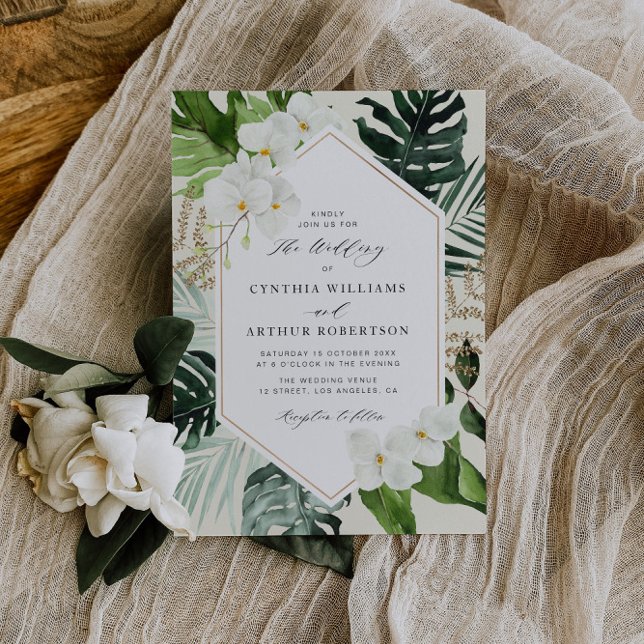 Invitación marco moderno hojas de palma tropicales boda flora (Subido por el creador)