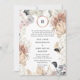 Invitación Marco moderno Pampas | Monograma Relieve metalizad