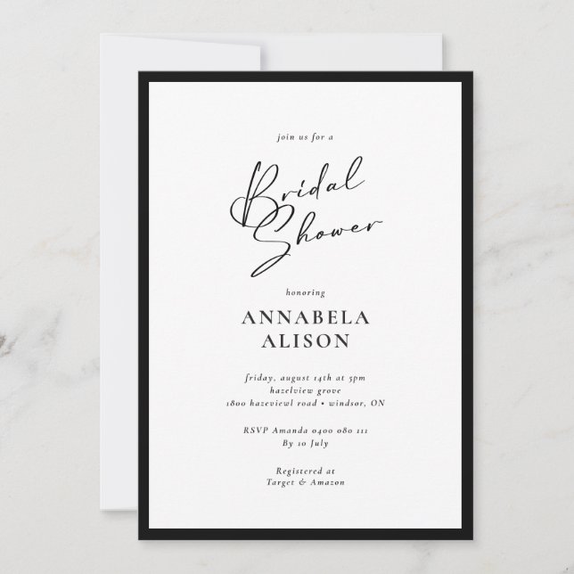 Invitación Marco Moderno y Elegante para Despedida de Soltera (Anverso)