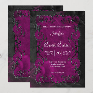 Invitación Marco morado ornamentado Dulces 16 góticos