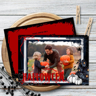 Invitación Marco negro de la fiesta de Halloween con foto de 