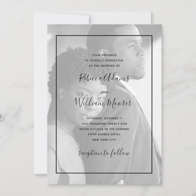 Invitación Marco negro moderno | Boda de superposición de fot (Anverso)
