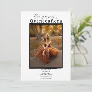 Invitación Marco Negro Moderno para Fotos Quinceañera de Moda