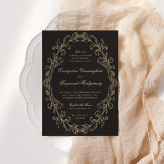 Invitación Marco negro ornamental barroco romántico de boda