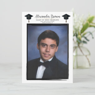 Invitación Marco Negro para Foto Moderno Gorra de Graduación 