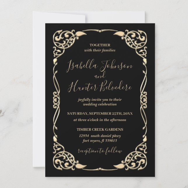 Invitación Marco negro y dorado elegante para todas las ocasi (Reverso)