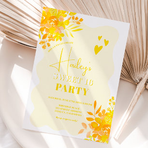 Invitación Marco ondulado amarillo caliente boho floral Sweet