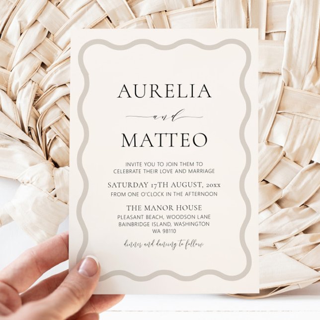 Invitación Marco ondulado beige y suave neutro minimo moderno (Subido por el creador)