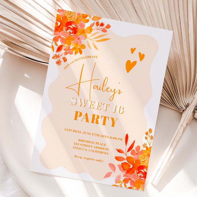 Invitación Marco ondulado caliente naranja boho floral Sweet  (Subido por el creador)