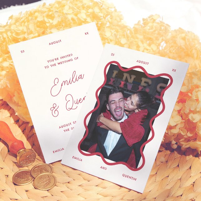 Invitación Marco Ondulado Foto Retro de Boda (Subido por el creador)