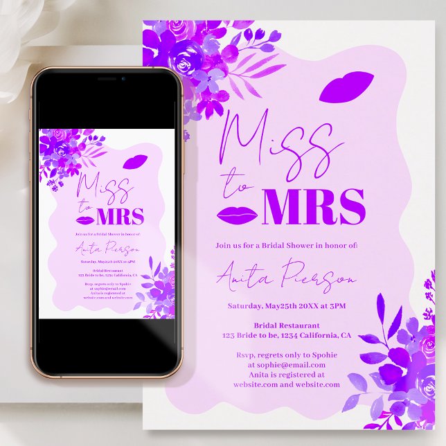 Invitación Marco ondulado morado caliente boho ducha de novia (Subido por el creador)