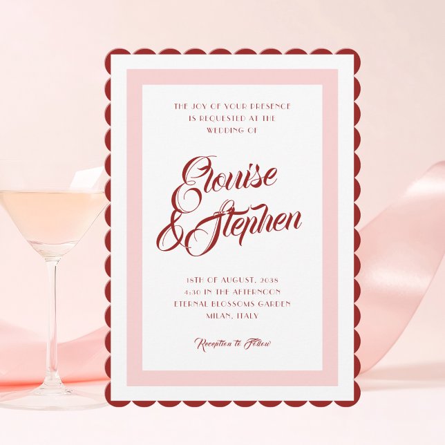 Invitación Marco ondulado rosa y rojo retro lúgubre Boda quir (Subido por el creador)
