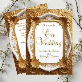 Invitación Marco ornamentado de boda elegante de oro blanco