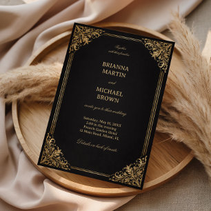 Invitación Marco ornamentado de lujo en oro