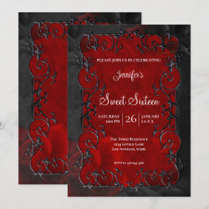 Invitación Marco ornamentado rojo Dulces 16 góticos