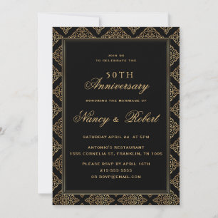 Invitación Marco ornamento dorado Black 50º aniversario Boda