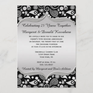 Invitación Marco Ornate Black Gold Paisley 25º aniversario