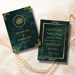 Invitación Marco Ornate Gold y Boda musulmana verde esmeralda