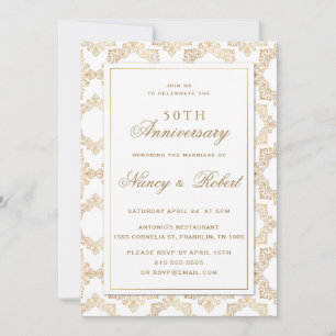 Invitación Marco Ornato de Oro Blanco 50 Aniversario Boda