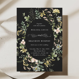Invitación Marco oval de flor silvestre Boda Negro