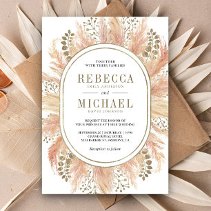 Invitación Marco Oval de Pampas Secas Rústico Boho Boda