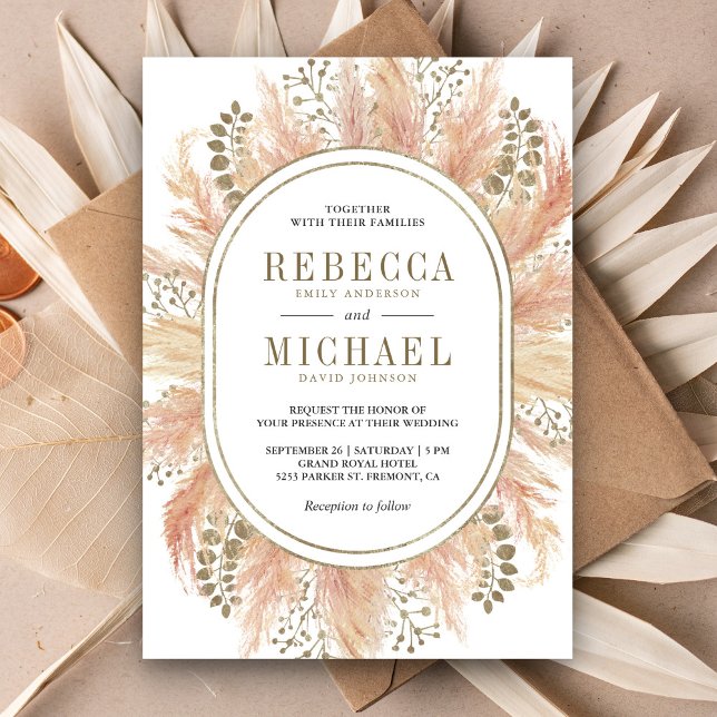 Invitación Marco Oval de Pampas Secas Rústico Boho Boda (Subido por el creador)