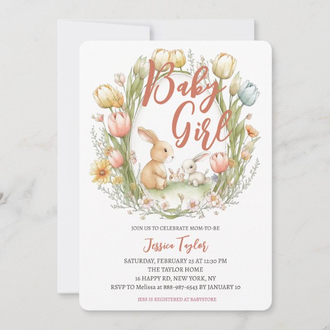 Invitación Marco ovalado de tulipán de conejito Cumpleaños de (Anverso)