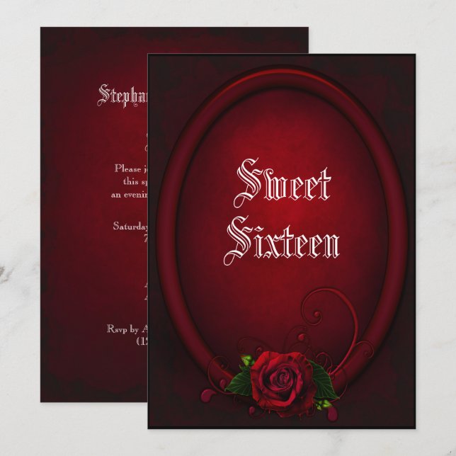Invitación Marco ovalado gótico y Rosa de sangre dulce 16 (Anverso / Reverso)