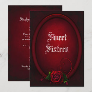 Invitación Marco ovalado gótico y Rosa de sangre dulce 16