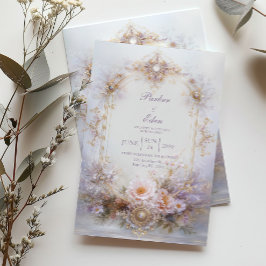Invitación Marco Óvalo Dorado Floral Rubor Joya Elegante Boda
