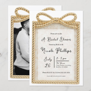 Invitación Marco para Fotos de Regalo de Arco Dorado Llamada 