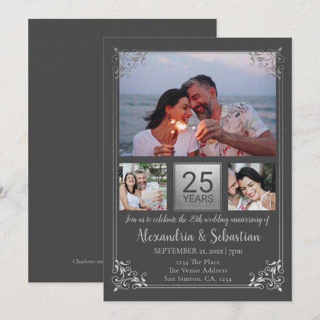 Invitación Marco personalizado del 25 aniversario Boda (Anverso / Reverso)