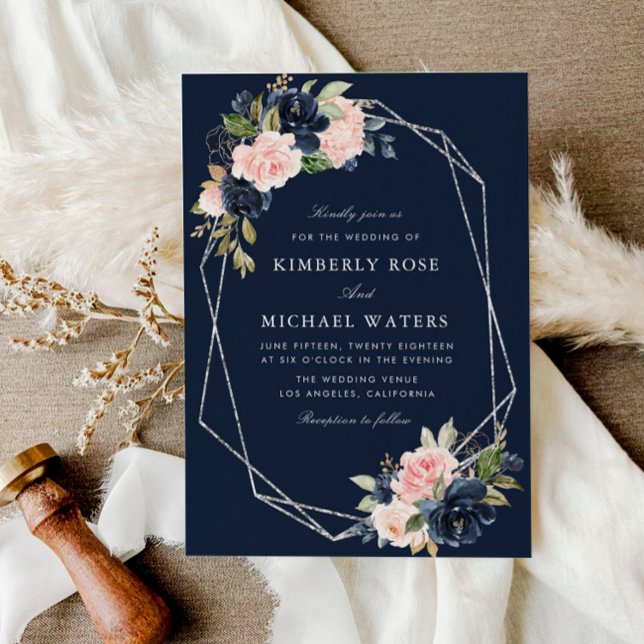 Invitación marco plateado Armada y boda floral rubio (Subido por el creador)