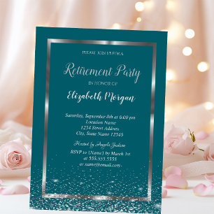 Invitación Marco plateado chic confeti verde jubilación