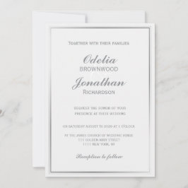 Invitación Marco plateado simple y Boda gris