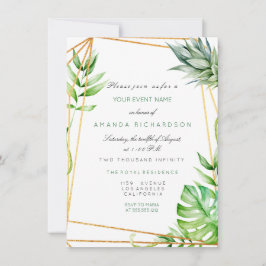 Invitación Marco Poligonal Tropical Golden Watermelon Green