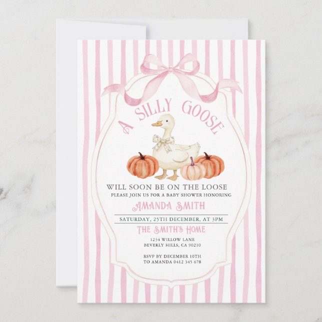 Invitación Marco preppy rosaCaer en Baby Shower silencioso go (Anverso)