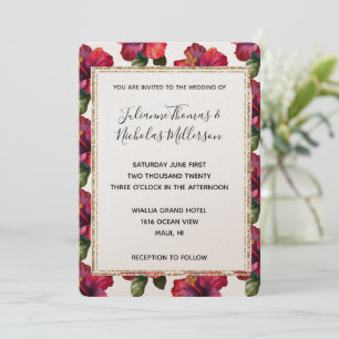 Invitación Marco Purpurina Boda de Hibiscus floral tropical r