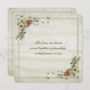 Invitación Marco purpurina dorado con ramo de flores