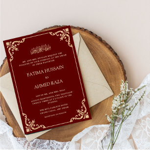 Invitación Marco Rococó Antiguo Ceremonia Nikah Rojo Burdeos