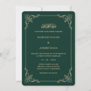 Invitación Marco Rococó Ornado Verde Esmeralda Boda Musulmana
