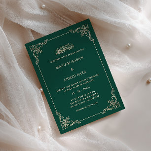 Invitación Marco Rococó Ornado Verde Esmeralda Boda Musulmana