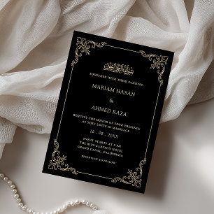 Invitación Marco Rococó Ornate Boda Musulmana Dorado Negro