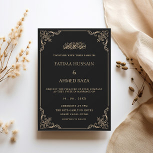Invitación Marco Rococó Ornate Boda Musulmana Dorado Negro