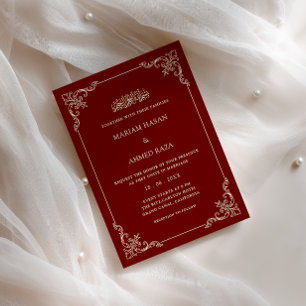Invitación Marco Rococó Ornate Boda Musulmana Rojo Burdeos