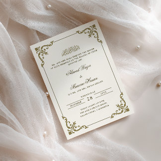 Invitación Marco Rococó Ornate Crema Marrón Ceremonia Walima