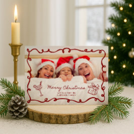 Invitación Marco rojo, Foto familiar de rayas Navidad