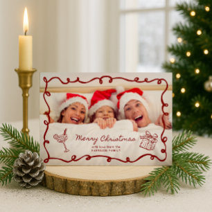 Invitación Marco rojo, Foto familiar de rayas Navidad